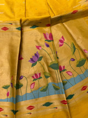 Soft Khadi Raw SIlk Lotus Pallu Paithani Saree