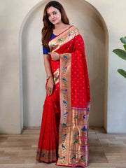 Soft Silk Parrot Peacock Border Paithani Saree