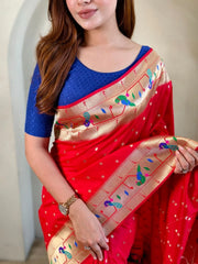 Soft Silk Parrot Peacock Border Paithani Saree
