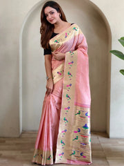 Soft Silk Parrot Peacock Border Paithani Saree