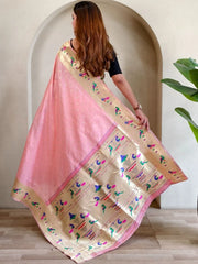Soft Silk Parrot Peacock Border Paithani Saree