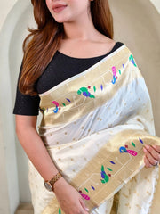 Soft Silk Parrot Peacock Border Paithani Saree