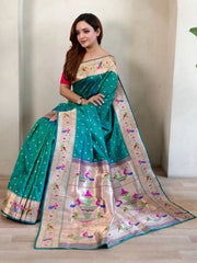 Soft Silk Parrot Peacock Border Paithani Saree
