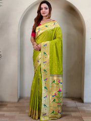 Soft Silk Parrot Peacock Border Paithani Saree