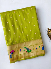 Soft Silk Parrot Peacock Border Paithani Saree