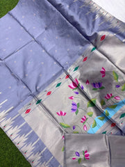 Soft Khadi Raw SIlk Lotus Pallu Paithani Saree