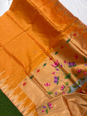 Soft Khadi Raw SIlk Lotus Pallu Paithani Saree