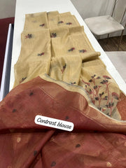 Pichwai Lotus Floral Weaving Muga Cotton Saree