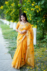 Linen Silk Jamdani Border Floral Printed Saree