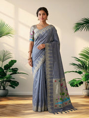 Soft Khadi Raw SIlk Lotus Pallu Paithani Saree