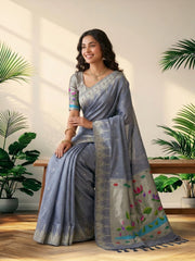 Soft Khadi Raw SIlk Lotus Pallu Paithani Saree