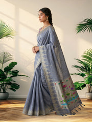 Soft Khadi Raw SIlk Lotus Pallu Paithani Saree