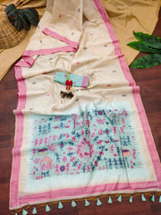 Premium Soft Muga Cotton Saree – Warli Pallu Style