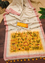 Premium Soft Muga Cotton Saree – Warli Pallu Style