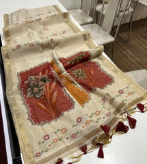 Premium Muga Cotton Resham Floral Pallu Saree
