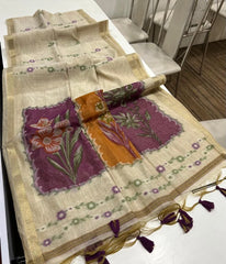 Premium Muga Cotton Resham Floral Pallu Saree