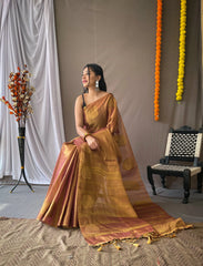 Royal Tissue Silk Zari Weaving & Mango Border Saree