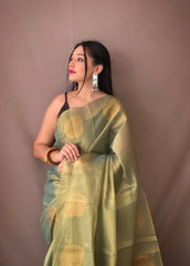 Royal Tissue Silk Zari Weaving & Mango Border Saree