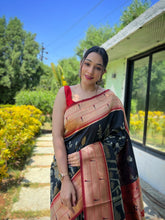 Black Maharashtrian 3D Pichwai Soft Silk Paithani Saree