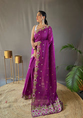 Embroidery Work Tussar Silk Saree
