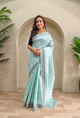 Designer Tussar Embroidered Saree