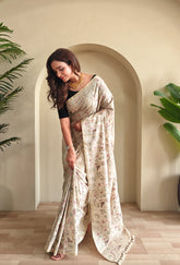 Tussar Designer Embroidery Saree