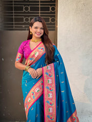Paithani Meenakari Swan Fancy Border Saree