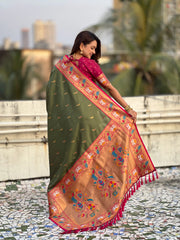 Paithani Meenakari Swan Fancy Border Saree