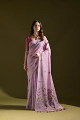 Pichwai Lotus Floral Weaving Muga Cotton Saree