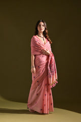 Pichwai Lotus Floral Weaving Muga Cotton Saree