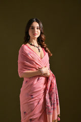 Pichwai Lotus Floral Weaving Muga Cotton Saree