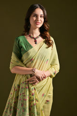 Pichwai Lotus Floral Weaving Muga Cotton Saree