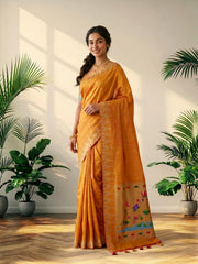 Soft Khadi Raw SIlk Lotus Pallu Paithani Saree