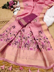 Soft Floral Chanderi Cotton Jamdani Saree