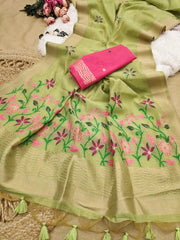 Soft Floral Chanderi Cotton Jamdani Saree