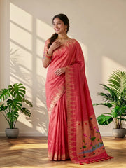 Soft Khadi Raw SIlk Lotus Pallu Paithani Saree