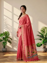 Soft Khadi Raw SIlk Lotus Pallu Paithani Saree