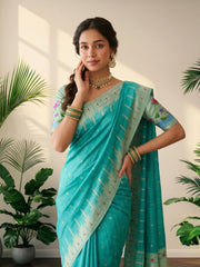 Soft Khadi Raw SIlk Lotus Pallu Paithani Saree