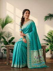 Soft Khadi Raw SIlk Lotus Pallu Paithani Saree