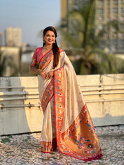 Paithani Meenakari Swan Fancy Border Saree