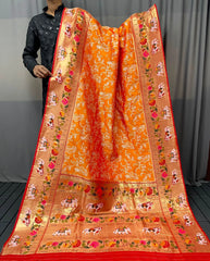 Lucknowi Paithani and Patola Fusion Saree
