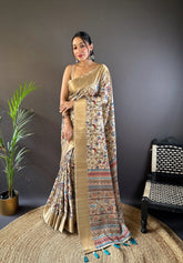 Assam Silk Kalamkari Digital Printed Saree