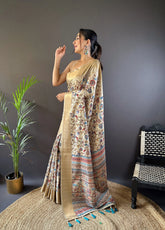 Assam Silk Kalamkari Digital Printed Saree