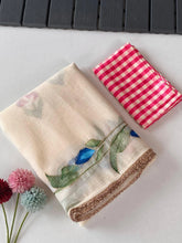 Space Silk Flower Design Brush Paint Saree