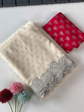 Crush Chiffon Leaf Embroidery Panel Saree