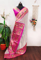 Banarsai Peacock & Parrot Weaving Paithani Saree