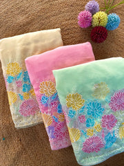 Pure Glass Chiffon Flower Pannel Saree