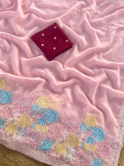 Pure Glass Chiffon Flower Pannel Saree