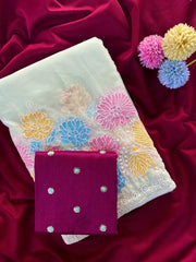 Pure Glass Chiffon Flower Pannel Saree