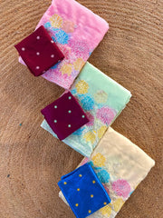 Pure Glass Chiffon Flower Pannel Saree